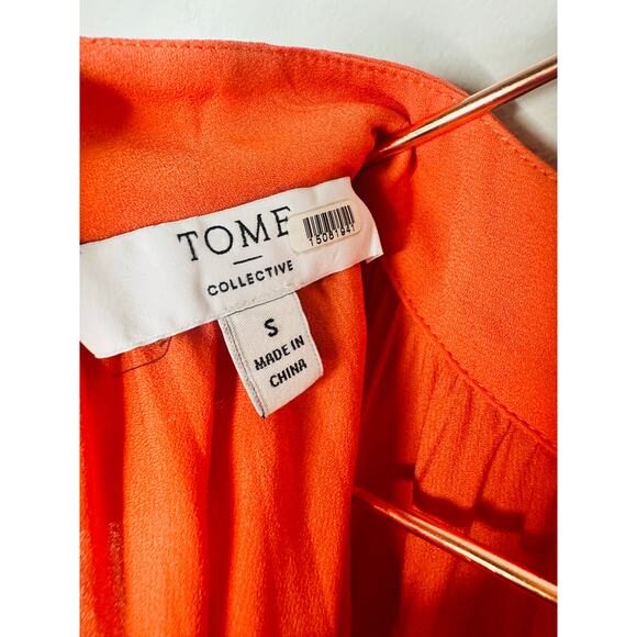 TOME COLLECTIVE Burnt Orange Accordion Pleated Mock Neck Midi Dress Size Small - Picture 8 of 9